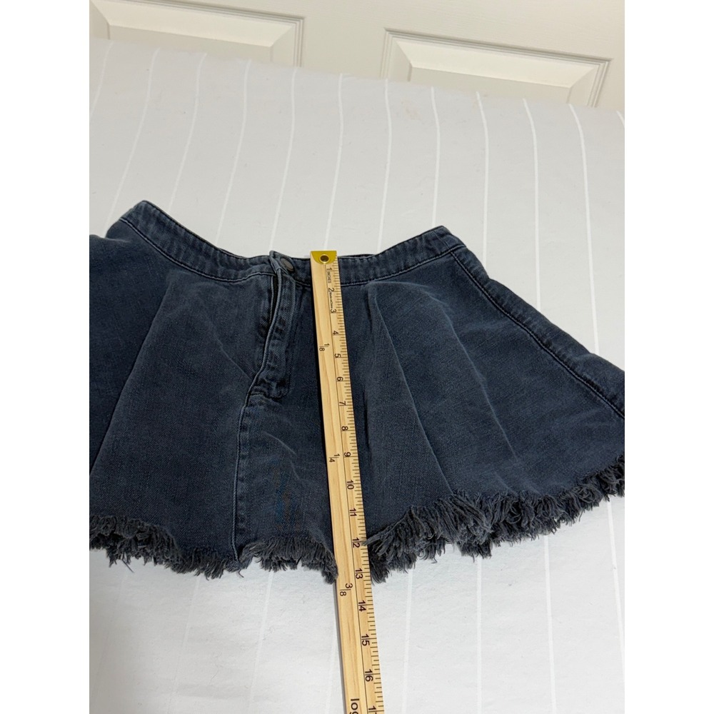 Free People Black Denim Mini Skirt Frayed Raw Hem Skater XS Distressed Washed - Picture 2 of 6